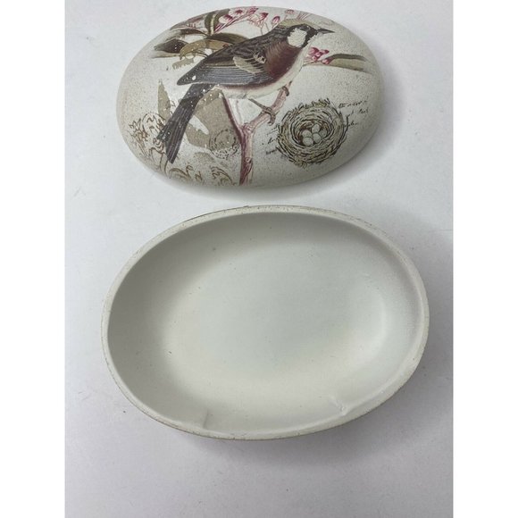 Ceramic Trinket Box Lid Bird Nest Flowers 4" x 3" Jar Container Vanity - Picture 4 of 10